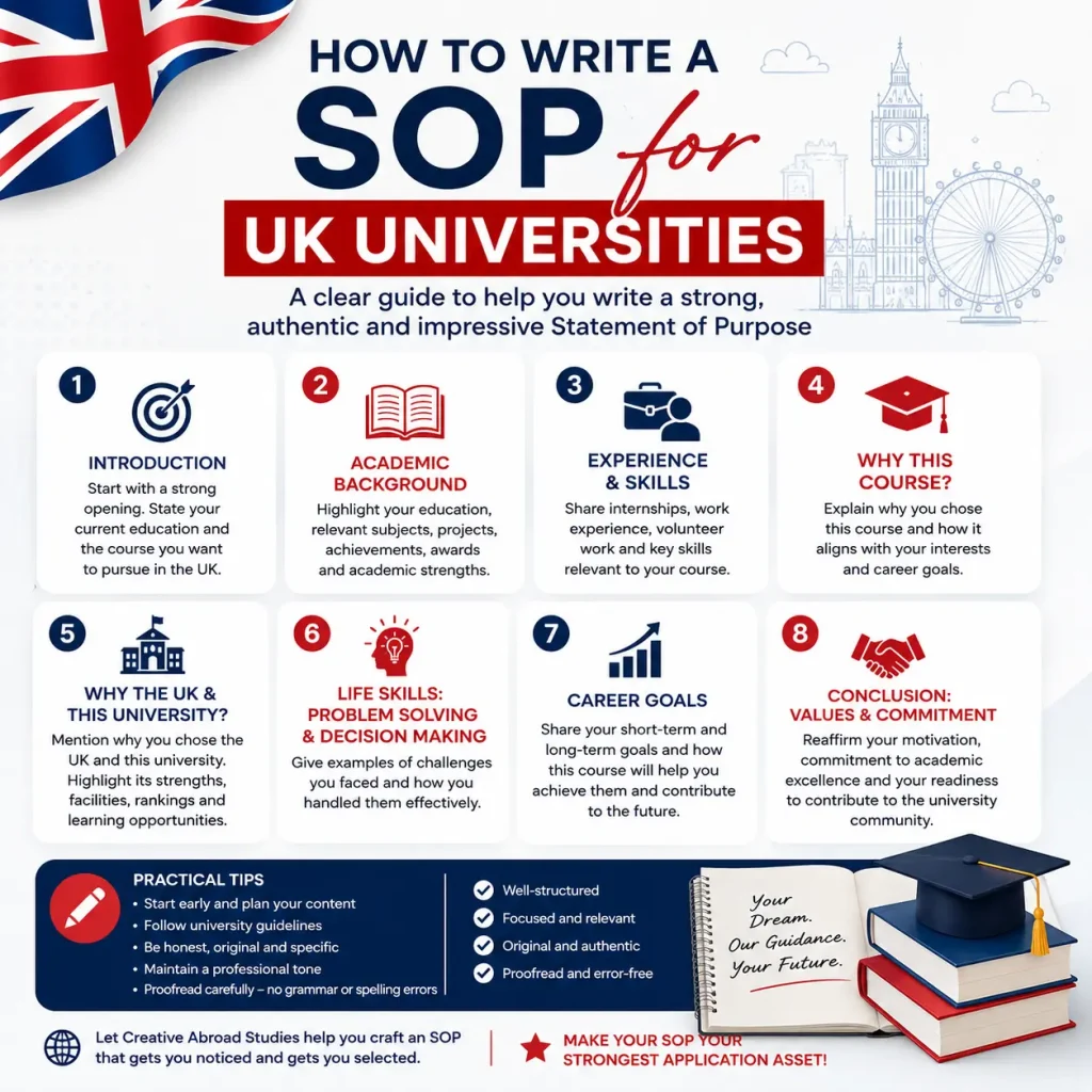 How to Write a SOP for UK Universities guide infographic